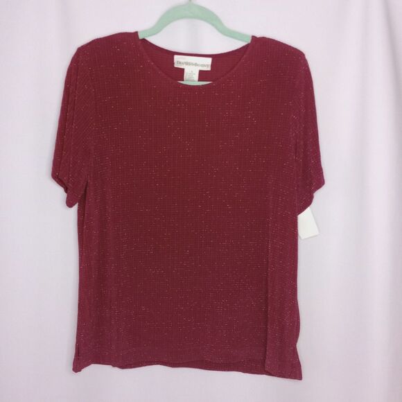 ⭐ Draper's & Damon's Metallic Stretch Knit Top Blouse Short Sleeve Red NWT Small - Picture 1 of 6
